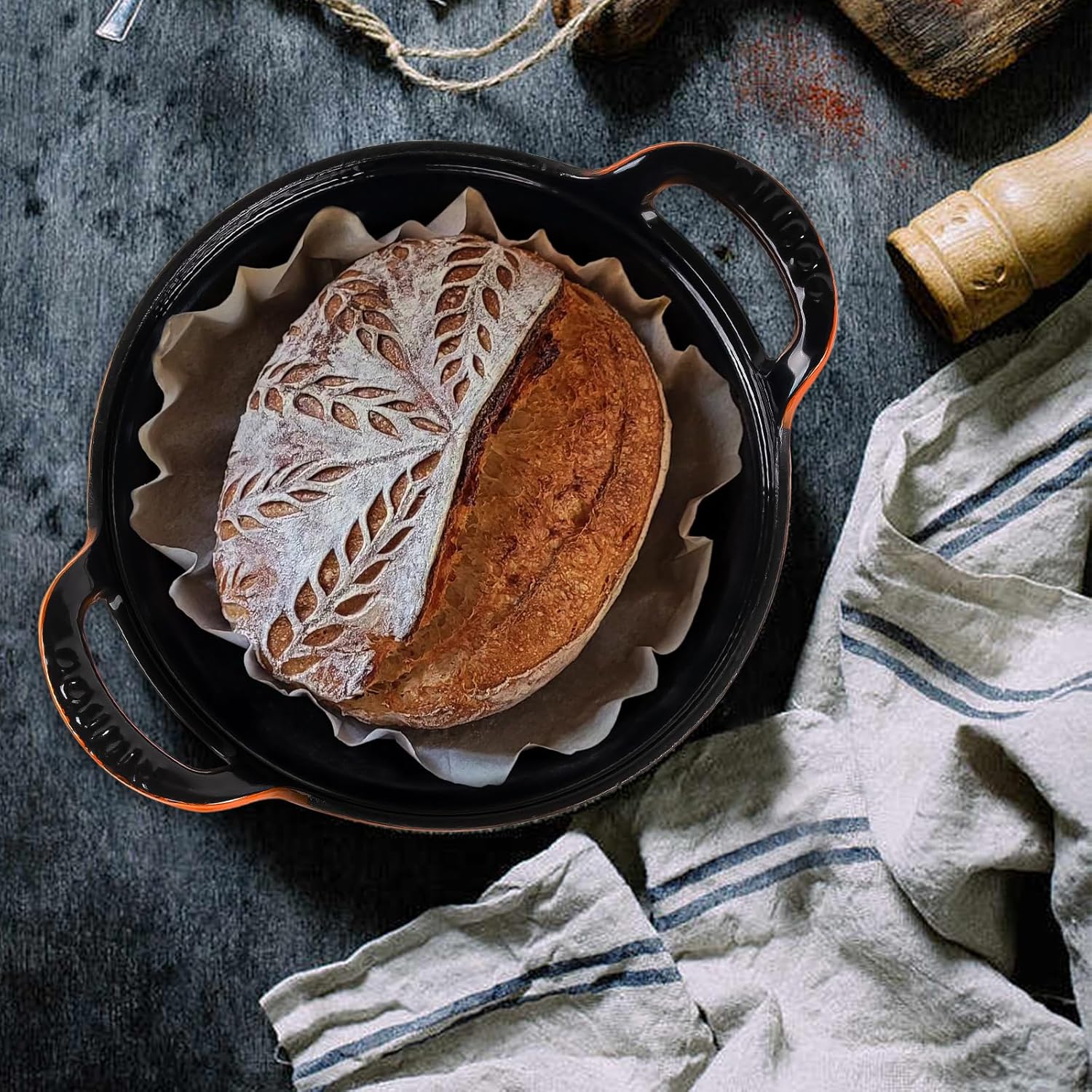 2 QT Black Enameled Cast Iron Dutch Oven,Iron Biryani Pot,Le Creuset,Instant Pot Bakeware Sets, Casserole Dishes for Oven - orange
