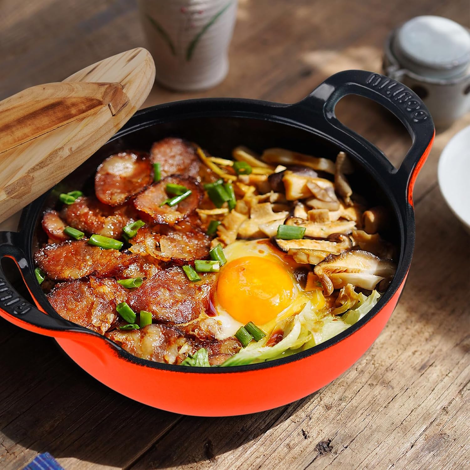 2 QT Black Enameled Cast Iron Dutch Oven,Iron Biryani Pot,Le Creuset,Instant Pot Bakeware Sets, Casserole Dishes for Oven - orange